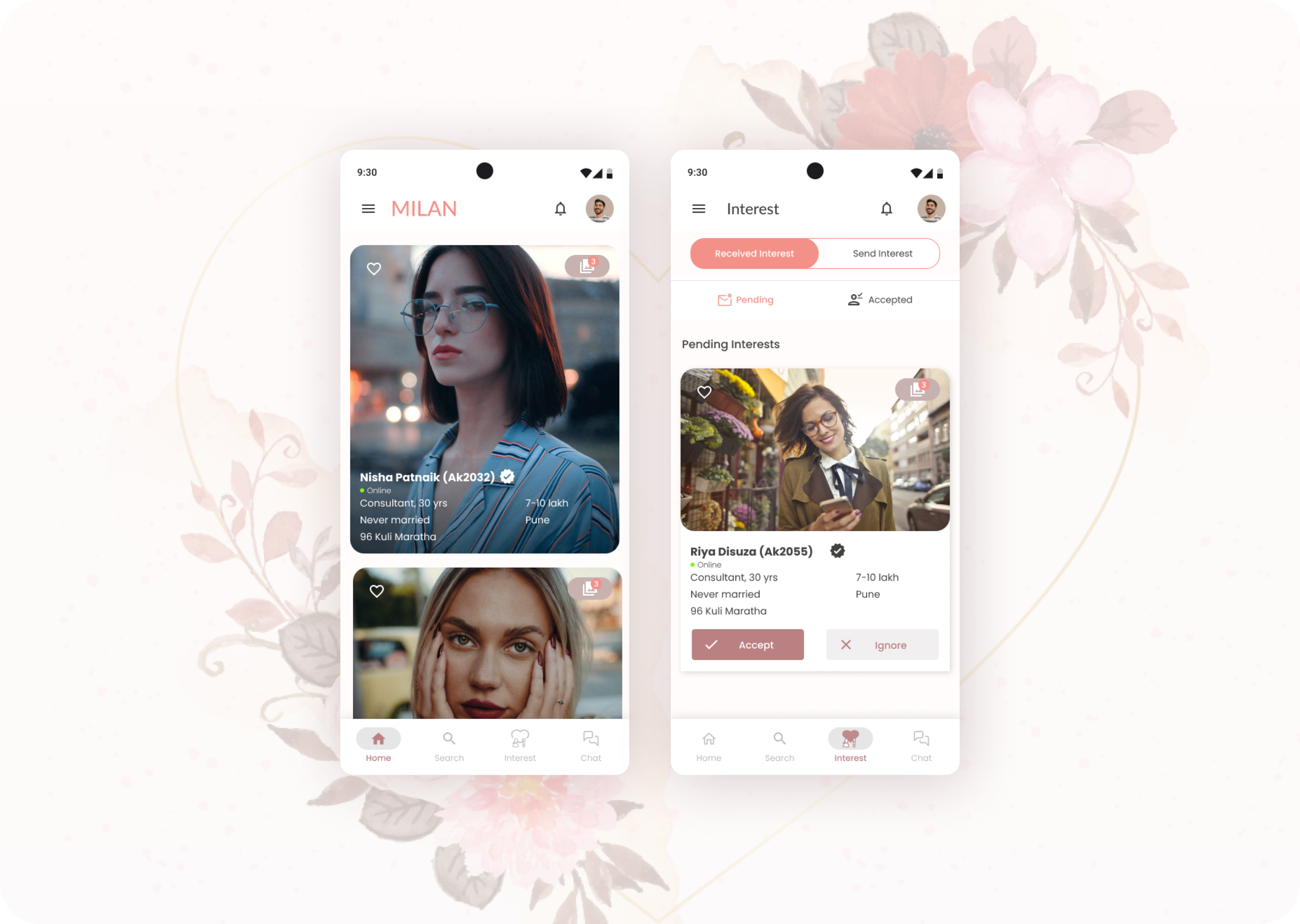 Matrimonial App anroid app app design cards design figma graphic design material design product design responsive design ui ux