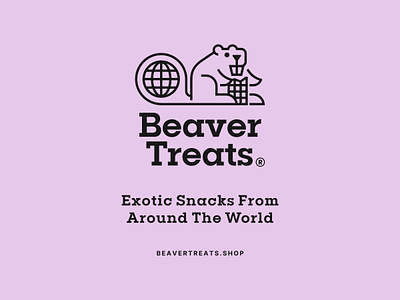 Beaver Treats Logo animal beaver brand chocolate exotic globe identity logo shop snack snacks sweets teeth treat world