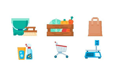 Supermarket Icons 3d animation branding graphic design logo motion graphics ui