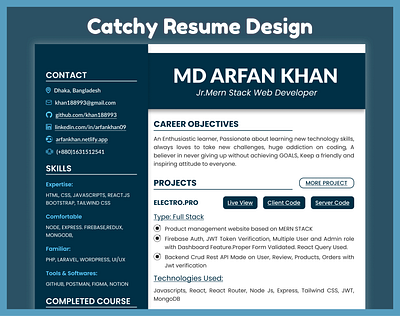 Catchy Resume Design graphic design resumeui ui uiux ux webdesign
