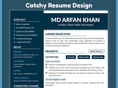 Catchy Resume Design graphic design resumeui ui uiux ux webdesign