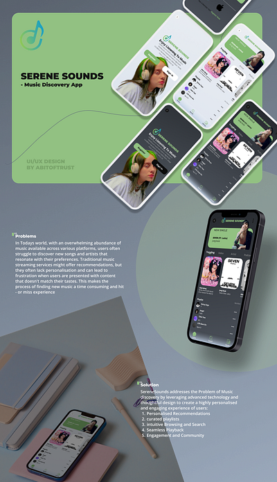 serene sounds - music discovery app app branding design ui vector