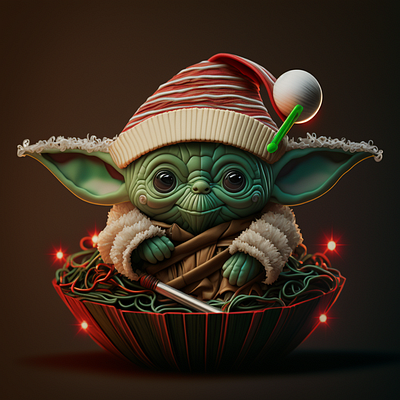 Baby Yoda Wearing a Santa Claus Costume whimsical.