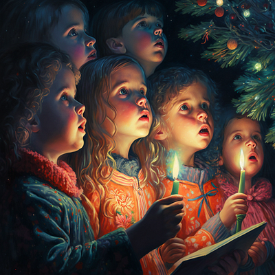 Children Singing Christmas Carols happiness.