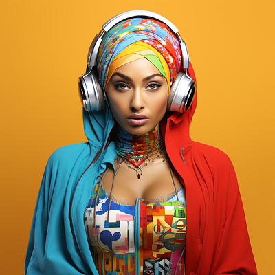 Colorful Girl Wearing Headphones individuality.