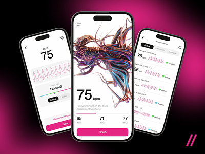 Heart Rate Tracker Mobile iOS App android animation app app design app interaction cyberpunk dashboard design health ios measurement mobile mobile app mobile ui motion online tracker tracker app ui ux