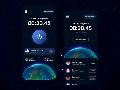 VPN App Mobile UI animation app app design dark ui illustration ui utility vpn vpn app vpn app animation vpn app design vpn app ui vpn mobile app vpn ui vpn ui design