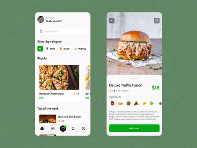 BiteSavor: The Ultimate Food App app burger cart categories design food mobile navigation price product review search ui user ux