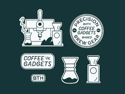 Coffee Gadgets UK badge logo brand brand identity brand illustration branding chemex illustration custom typography graphic design grinder illustration illustration logo design typography logo