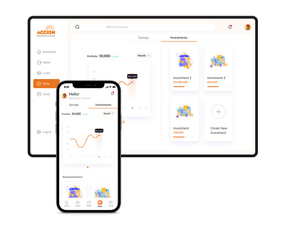 Savings/Investments Dashboard fintech fintech app investments microfinance orange respionsive app savings ui uiux ux
