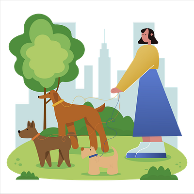 Dog walker animals city design dog drawing girl graphic design illustration nature park vector walk