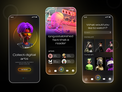 Dark UI screens for NFT app app design graphic design photography ui uiux