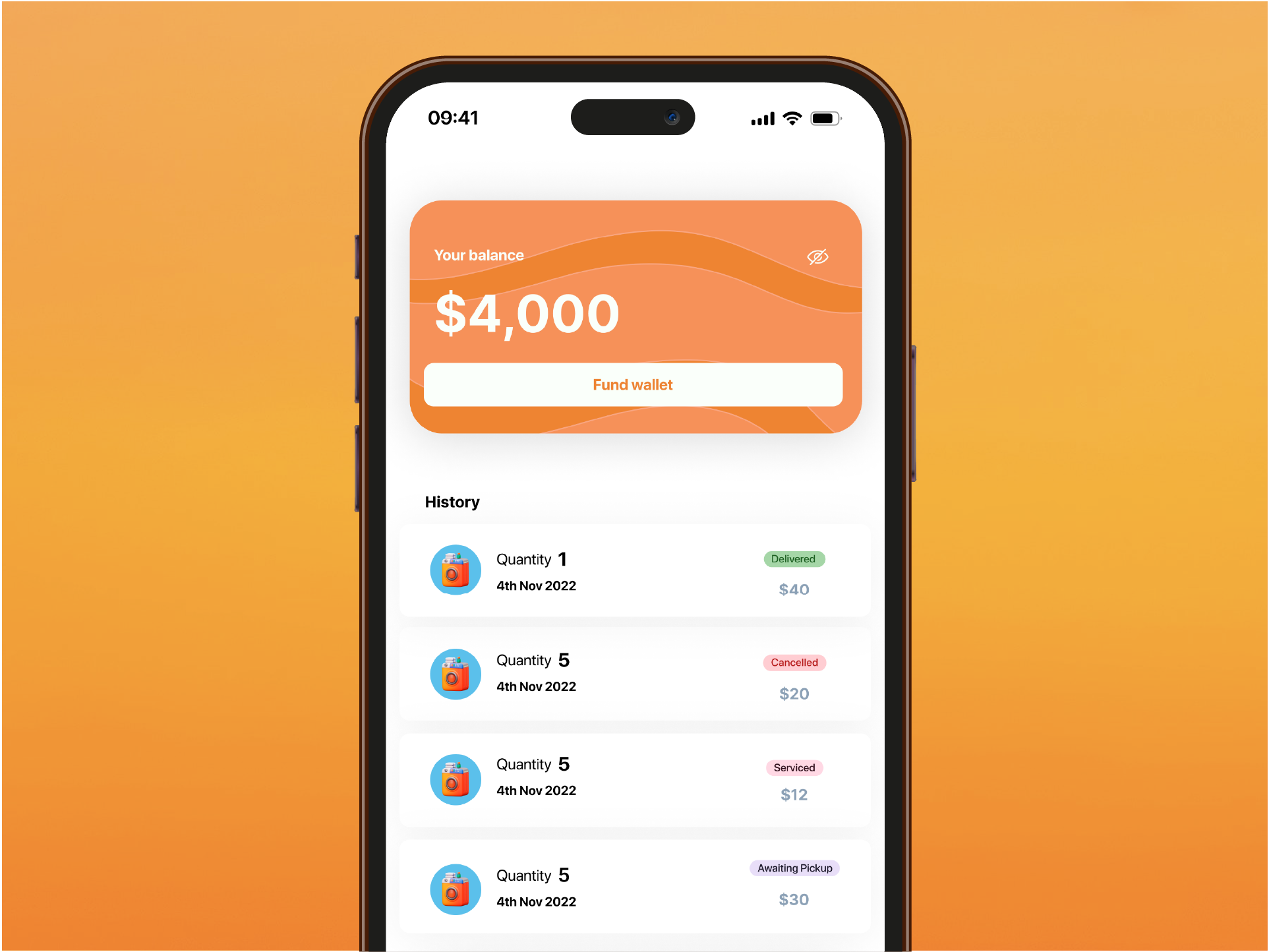 Laundry App Wallet design digital wallet icons laundry ui vector
