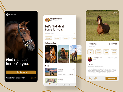 Horse sale App | UI Design animal app branding design graphic design horse illustration ui ux