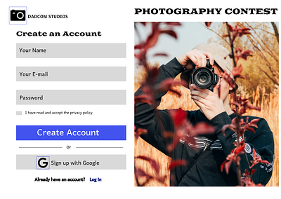 Photography contest Signup page dailyui dailyui challenge photography contest signup page ui ui design