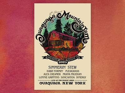 Ouaquaga Mountain Jam 2023 banjo bluegrass cabin concert poster design festival flyer graphic design handdrawn illustration music music festival outdoors poster retro rustic vintage
