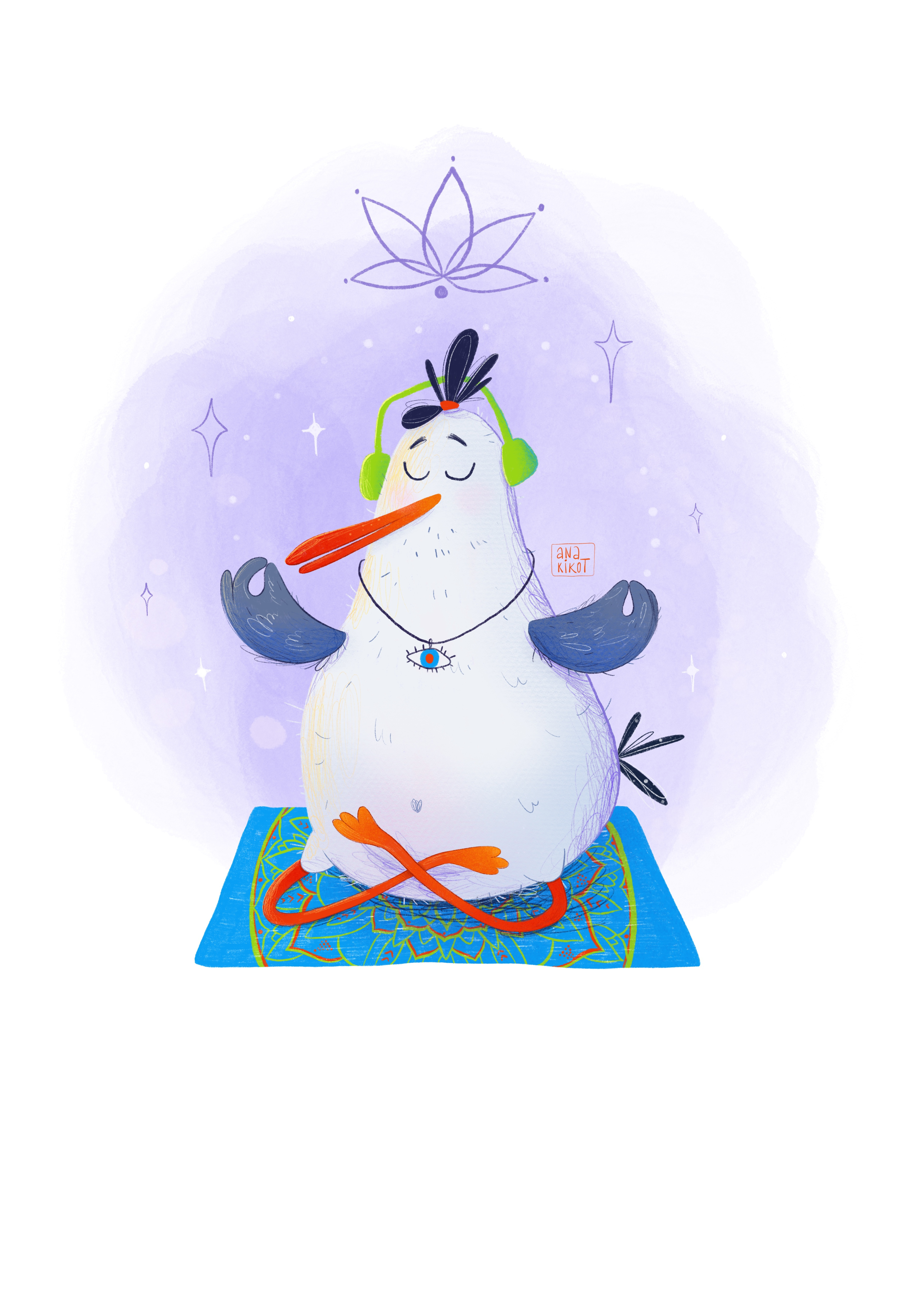 Ommm… art cartoon character concept creative cute digital drawing fitness fun hand drawn illustration mascot meditation minimal poster print seagull typography yoga