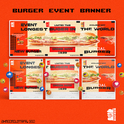 Longest Burger in the World Event Banner banner branding burger design food graphic design illustration logo poster typography vector