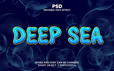 Deep sea water blue color 3d editable text effect design blue text effect liquid text effect psd mockup under water water bubble