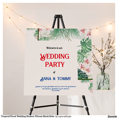 Tropical Floral Wedding Modern Vibrant Blush Boho Foam Board design graphic design illustration logo