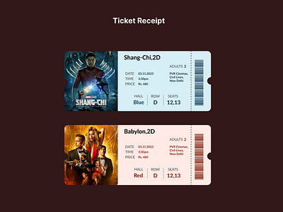 Daily UI - Ticket Receipt 100daysodui dailyui design movie movieticket receipt screens ui uiux