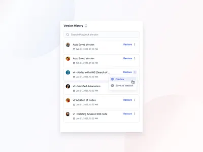 Version history module - Playbook UI application cyber security design interaction design product design slider ui design user experience user interface ux design version control version history module