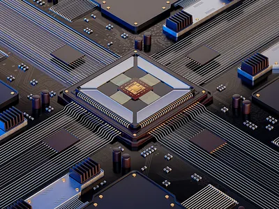 3d illustration of futuristic micro chip. 3d background banner cinema 4d design electronics illustration technology