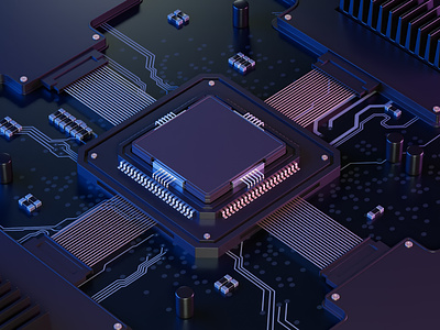 3d illustration of futuristic micro chip. 3d banner cinema 4d concept design electronics illustration microship technology