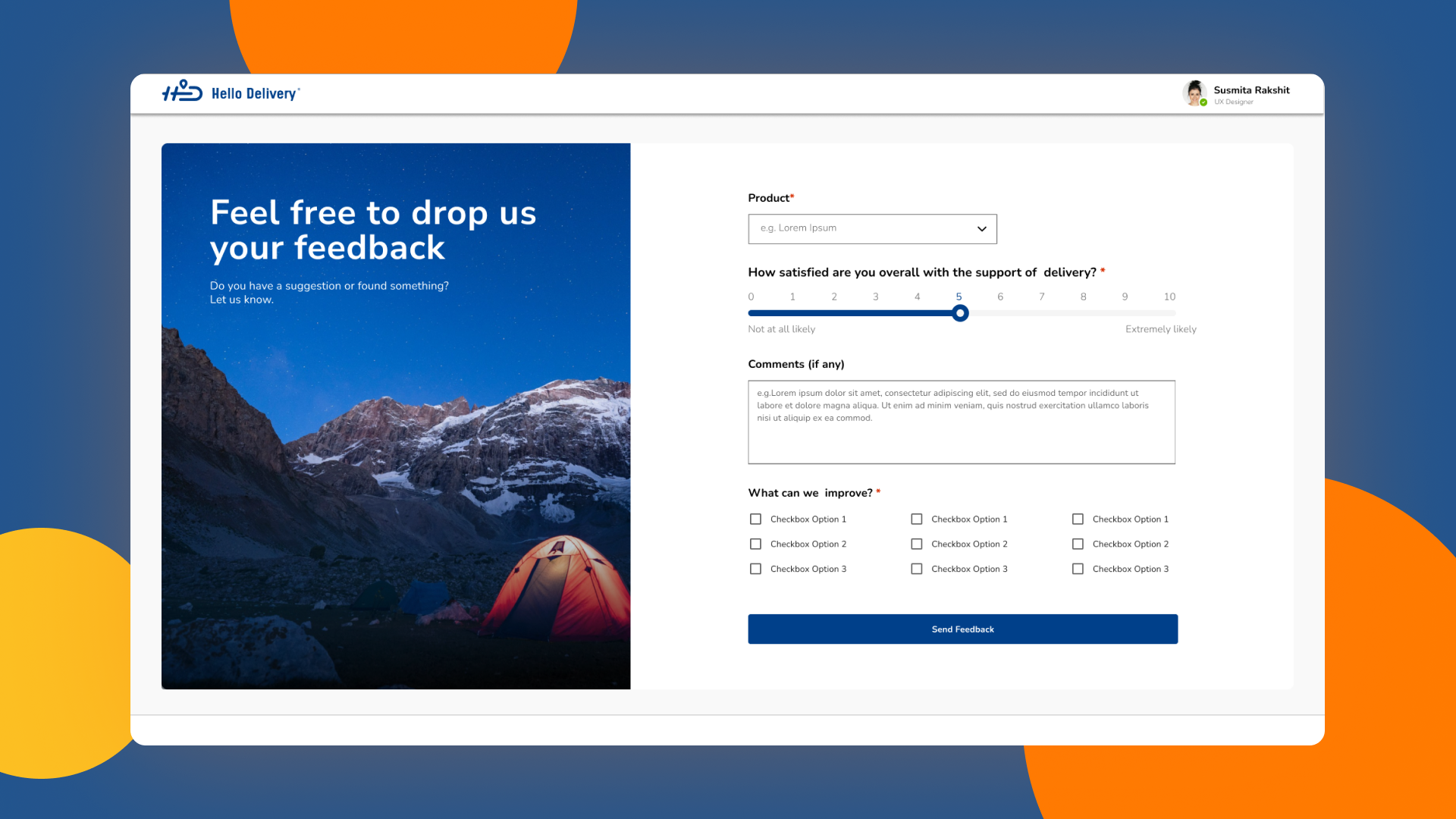 Hello Delivery Feedback form design landing page ui ux web website
