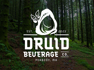 Druid Beverage Co. Logo Design branding character design druid fantasty forest hood icon identity illustration logo logo design logotype magic mark mystic people ranger symbol woods