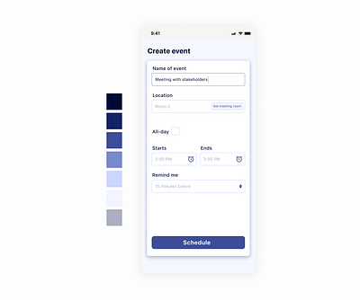 Create event page app color color palette design mobile palette phone ui