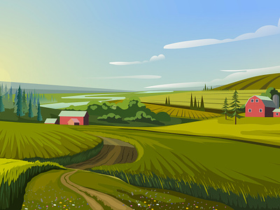 Summer farm agriculture background creaza farm fields illustration landscape nature summer vector