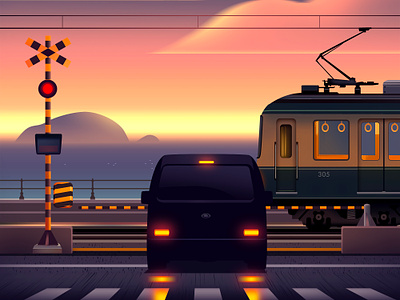 Tramway animation anime car illustration japan mood motion ocean tokyo train trainstation tram tramway