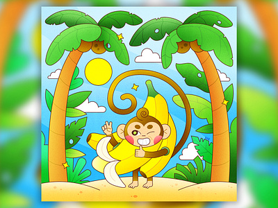 Banana Business animal illustration banana beach character design colorful cute design flat food fruit funny illustration illustrator landscape monkey palm tree plants scenery texture vector