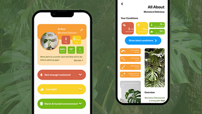 Daisy - guiding houseplant hobbyists on species-specific care app design figma mobile plant plants smart sensor ui
