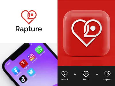 "Rapture" dating app logo app logo brand identity business logo creative logo dating app logo heart logo letter logo logo logo branding logo design logo mark logofolio logotipo logotype minimal logo modern logo pin logo r r logo