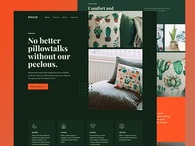 Peelou bed comfort green landing page lava red minimal modern pillows sleep ui design web design