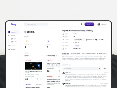 Bug tracker application bugs button dashboard dashboard design menu minimal report saas ui web app