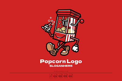 Popcorn Mascot Logo animation cafe cartoon corn design graphic design icon illustration logo mascot popcorn retro vector vintage