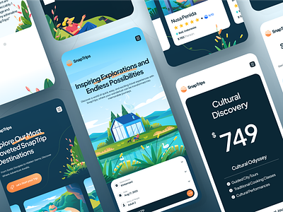 Travel Website Mobile View booking app branding clean ui e ticketing graphic design illustration journey app landing page logo mobile view snaptrips startup travel app trips app ui ui ux ui visual design vacations vector website