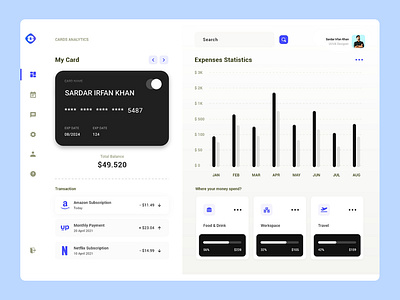 Expense tracker app dashboard design design app icon design landing page login page uiux visualdesign webapplication