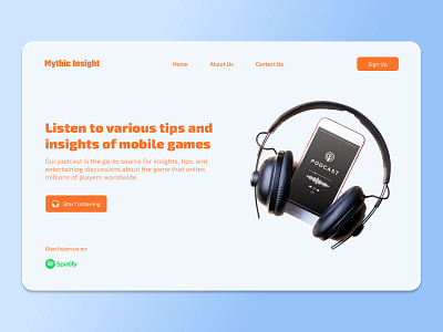 Podcast Mythic Insight - Landing Page audio clean dailyui discuss figma game insights landing page listen mobile game mobile legends mythic podcast spotify talk ui ux web
