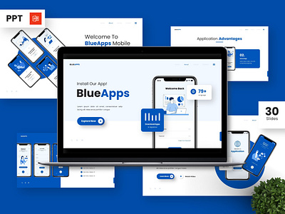 BlueApps - Powerpoint Templates application blue business design device digital finance interface mobile modern powerpoint presentation saas slide startup tech technology template ui ux