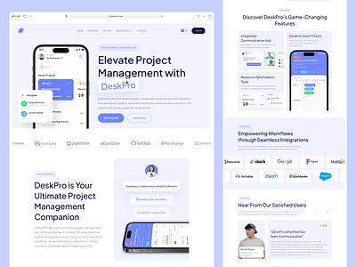 DeskPro - Project Management Website app clean landing page marketing page minimal project management saas saas website task management task website team ui ui kit ux website