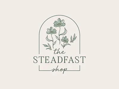 The Steadfast Shop Logo botanical branding cream floral forest green graphic design handwritten font illustrator logo marketing mint green olive olive branch poppy sand tan script serif