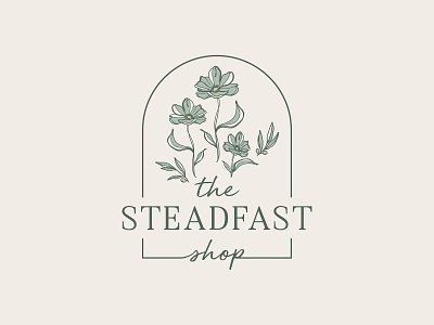 The Steadfast Shop Logo botanical branding cream floral forest green graphic design handwritten font illustrator logo marketing mint green olive olive branch poppy sand tan script serif