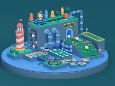 Obstacle Course 3d 3d art art art direction blender blender art blender3d blenderart branding colors design digital digital art graphic design graphics illustration low poly lowpoly model