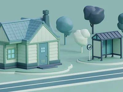 Bus Stop 3d 3d art art art direction b3d blender blender3d branding buildings bus stop color colors design home house illustration model structure ui