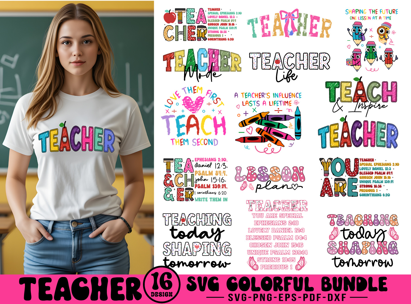 Teacher SVG T-shirt design, Teacher Quote SVG Bundle school quote svg t shirt teach love inspire teacher life teacher quote svg teacher svg teacher svg bundle teachers day tshirt design typography