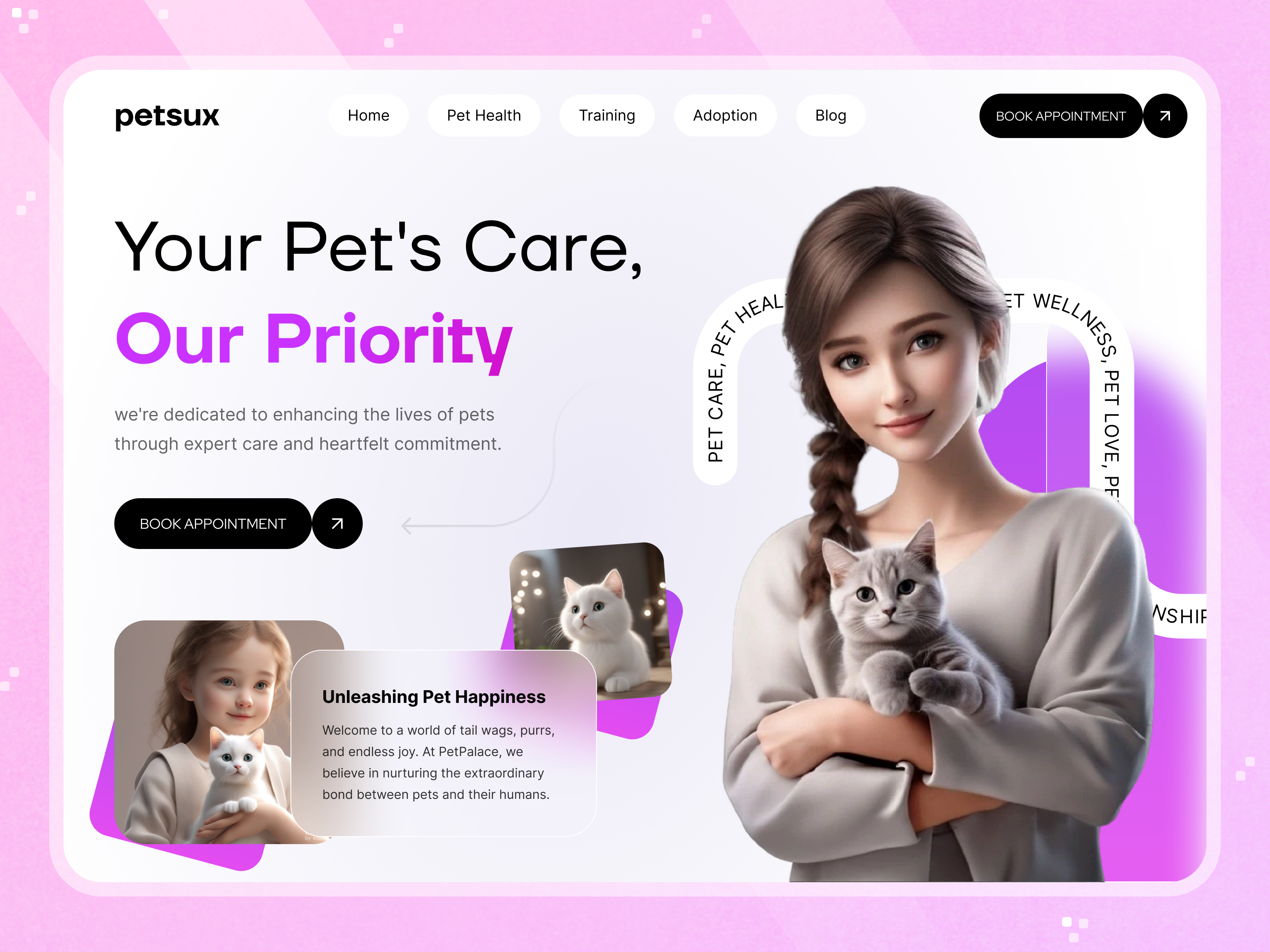 Pet Care Website adoption cat catfood dog homepage landing page pet pet adoption pet app pet care pet food pet health pet shop pet store pets petshop veterinary web design website website design